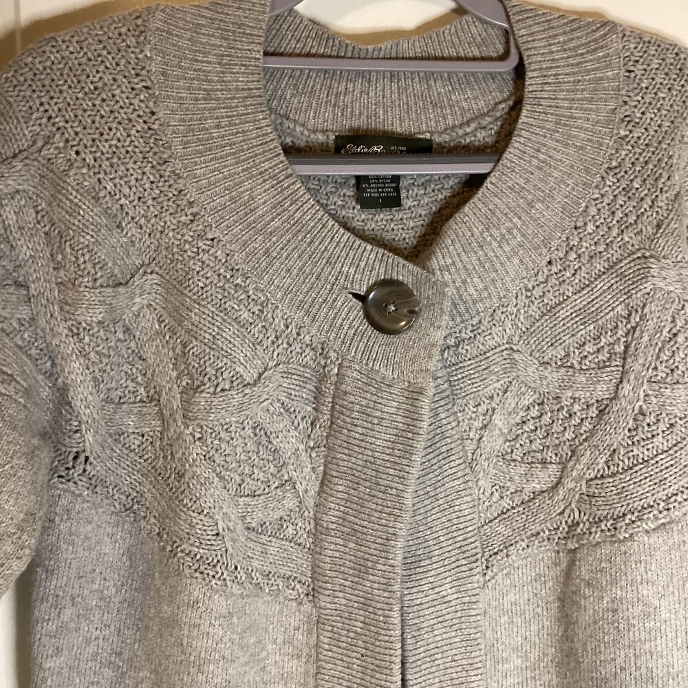 Eddie Bauer Women's Angora Rabbit Gray Knit Cardigan Sweater Size L 3/4 Sleeve - Picture 3 of 6
